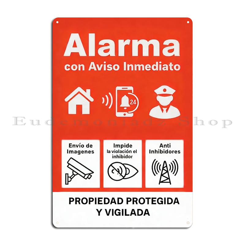 Home Security Upgrades - Retro Metalowy Znak Alarmowy 24h, Tabliczka