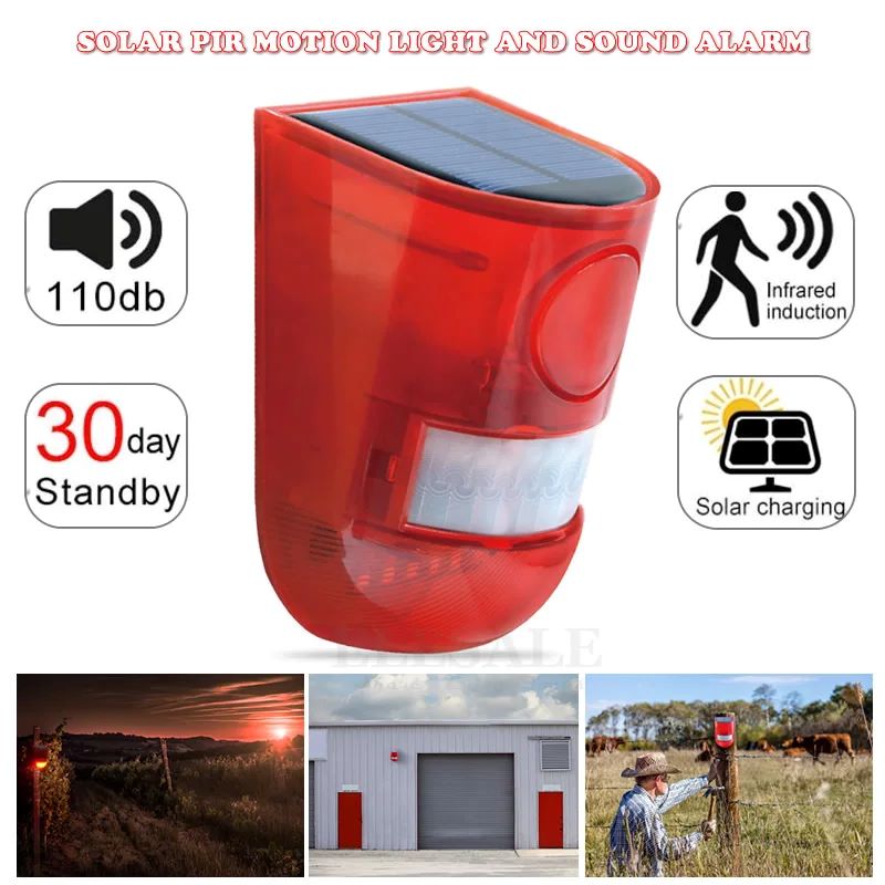 Sim Gsm Alarm - Wodoodporna, solarna lampa alarmowa z czujnikiem