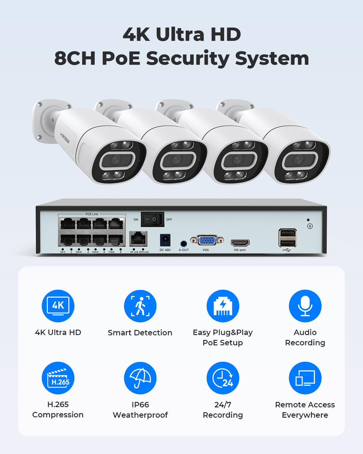 H.View 4K 5Mp 8Mp Poe CCTV Sys – Home Security Video Cameras recenzja i cena